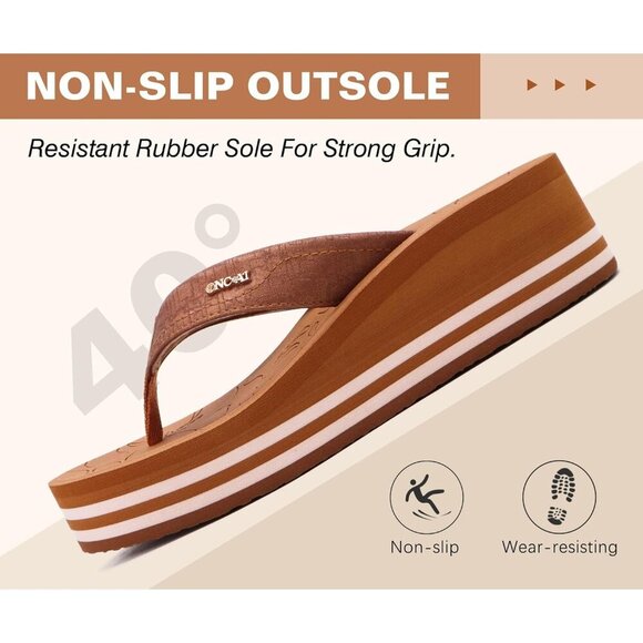 🆕 Women’s Khaki Platform Sandals Vegan Leather Flat form Flip Flop - Picture 5 of 7